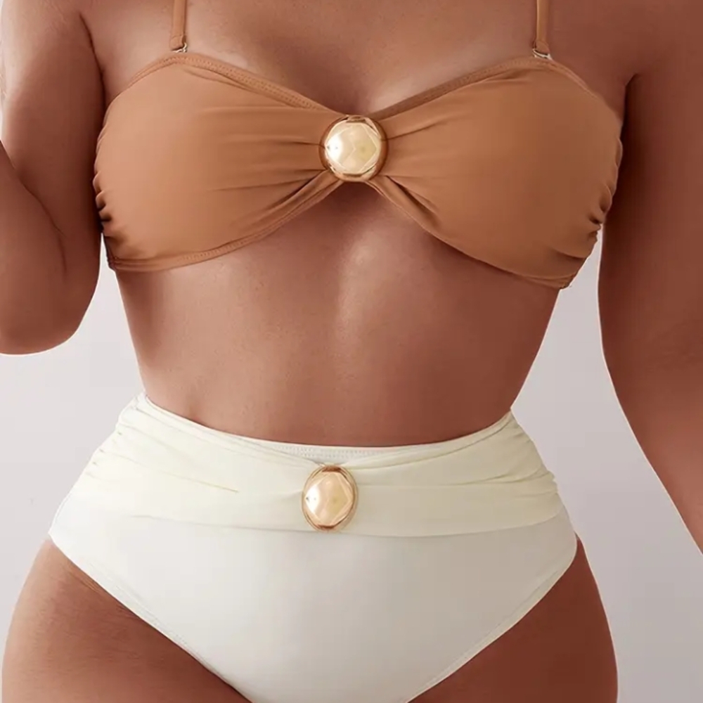 Zazful Chic Tan and Off White Bikini Set Size XL